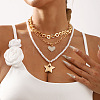 Alloy & Plastic Pearl 3 Layer Necklaces for Women NJEW-U013-03G-1