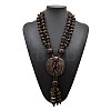 Boho Coconut & Wood Handmade Ethnic Donut Pendant Long Tassel Beaded Necklaces for Beach Vacation WGD9A0D-02-2