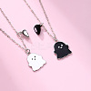 2Pcs Ghost Alloy Black & White Enamel Split Pendant Best Friend Necklaces with Heart Magnetic Clasps FS-WG095C9-01-3
