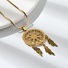 Bohemian 201 Stainless Steel Snowflake Woven Web/Net with Feather Pendant Necklaces NJEW-P327-07G-A-3