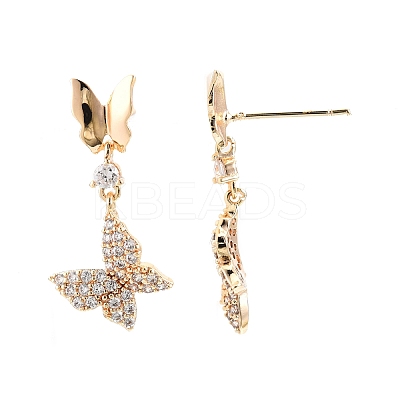 Clear Cubic Zirconia Double Butterfly Dangle Stud Earrings EJEW-C047-06G-1