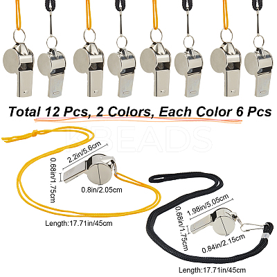 12Pcs 2 Styles Alloy with Stainless Steel Whistle with Rope NJEW-CN0001-10-1
