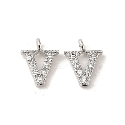 Initial Letter Brass Micro Pave Cubic Zirconia Pendants ZIRC-F008-V-1