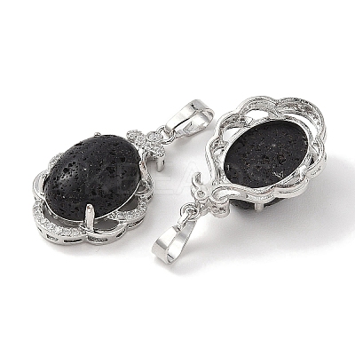 Natural Lava Rock Oval Pendants G-NH0025-15P-16-1