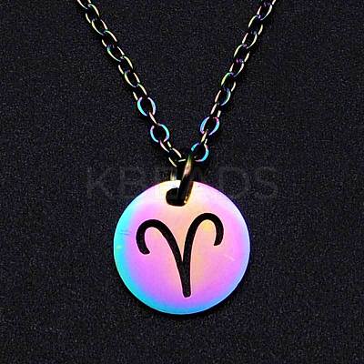 Rainbow Color Stainless Steel Constellation Pendant Necklace for Men Women ZODI-PW0001-039A-1