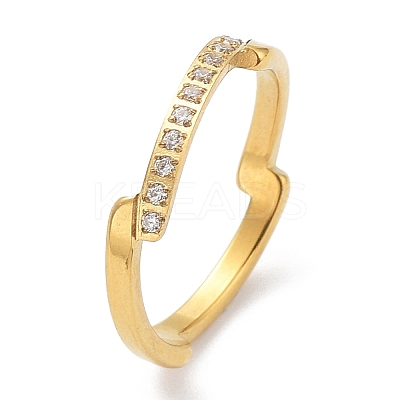 Ion Plating(IP) 304 Stainless Steel Wave Finger Ring with Cubic Zirconia RJEW-K244-07G-1