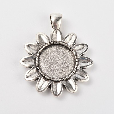 Sun Flower Alloy Pendant Cabochon Settings and Half Round/Dome Clear Glass Cabochons DIY-X0222-AS-1