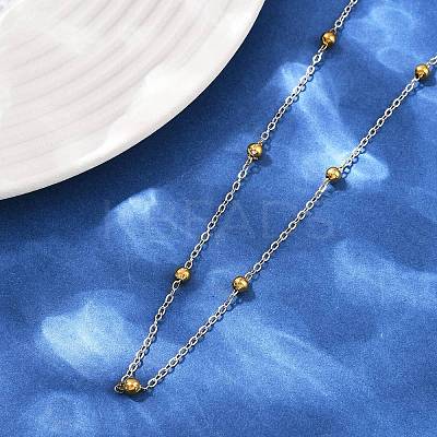 304 Stainless Steel 3MM Round Bead Cable Chain Necklaces for Women NJEW-G177-03A-GP-1