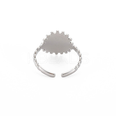 Non-Tarnish 304 Stainless Steel Flat Round with Initial Letter Open Cuff Ring for Men Women RJEW-S405-246P-M-1