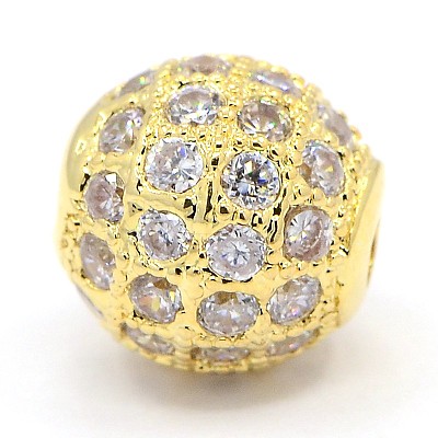 CZ Jewelry Brass Micro Pave Cubic Zirconia Round Beads ZIRC-M024-04G-1