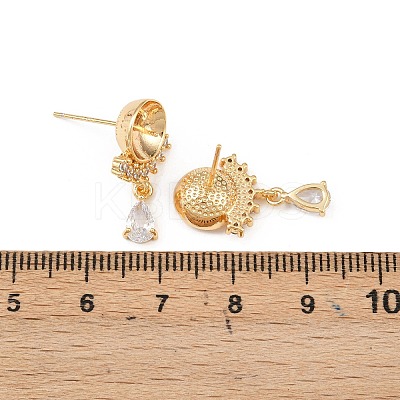 Brass Micro Pave Clear Cubic Zirconia Teardrop Stud Earring Findings KK-H524-07G-1