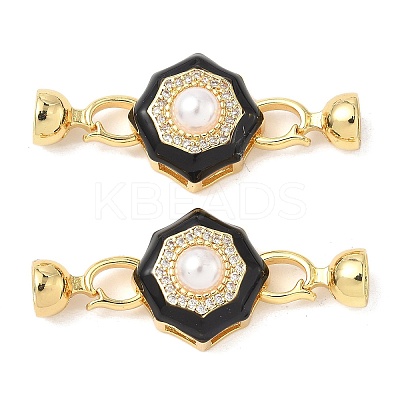 Flower Brass Micro Pave Clear Cubic Zirconia Fold Over Clasps KK-U059-43G-1