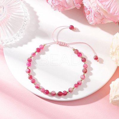 Natural Watermelon Tourmaline Beaded Braided Bead Bracelets for Women BJEW-JB12528-01-1