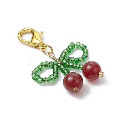 Cherry Natural Carnelian & Glass Seed Beads Pendant Decorations HJEW-MZ00128-01-1