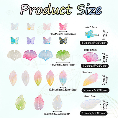 100Pcs 20 Styles Two Tone Transparent Spray Painted Glass Pendants GLAA-TA0002-07-1