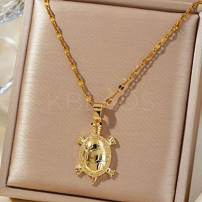 Brass Clear Cubic Zirconia Shiny Tortoise Pendant Dapped Chain Necklaces for Women NW3403-1-1