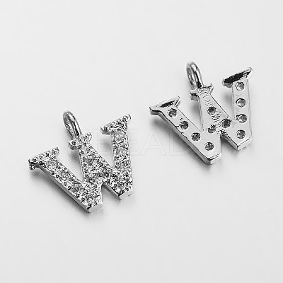 Initial Letter Brass Micro Pave Cubic Zirconia Pendants ZIRC-F008-W-1