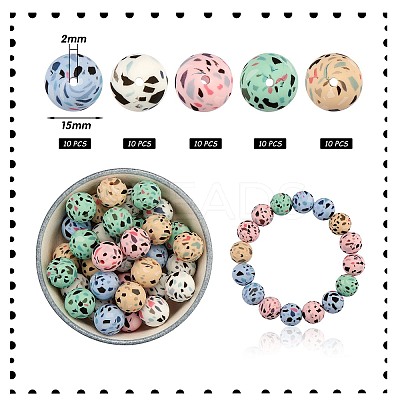 WEWAYSMILE 50Pcs 5 Styles 15mm Silicone Round Beads Making Kit JX486A-1