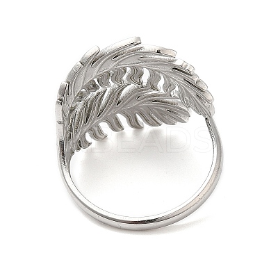 Non-Tarnish 304 Stainless Steel Leaf Open Cuff Ring for Women RJEW-M149-23P-1