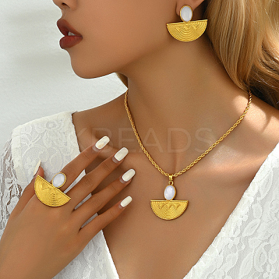 Real 18K Gold Plated Brass Fan Earrings & Necklaces & Ring Sets for Women MF3978-1