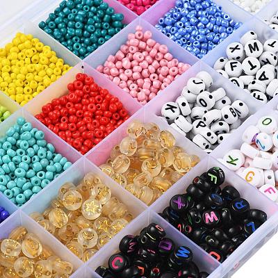 5 Colors Flat Round Acrylic Letter Beads DIY-YW0002-54-1