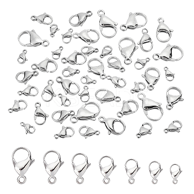 70Pcs 7 Style 304 Stainless Steel Lobster Claw Clasps STAS-PH0001-45-1