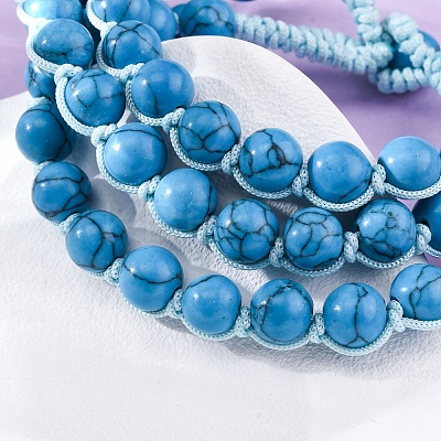 Synthetic Turquoise Round Beaded Multi-strand Bracelets for Men Women BJEW-G743-02F-1