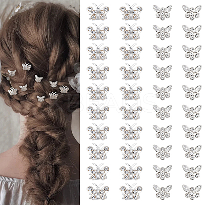 40Pcs 2 Styles Butterfly Alloy Rhinestone Hair Fastener for Women Girls Hairstyling OHAR-ME0001-02-1
