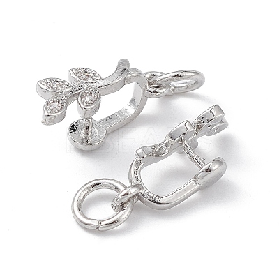 Rack Plating Brass Pave Cubic Zirconia Leaf Shape Ice Pick Pinch Bails KK-G464-07P-1