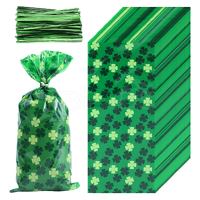 Rectangle Shamrock Clover Print Plastic Cookies Packing Pouches ABAG-WH0038-35A-1