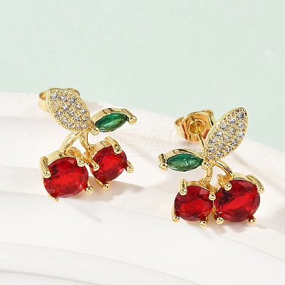 Brass Pave Cubic Zirconia Stud Earrings for Women EJEW-A126-03G-1