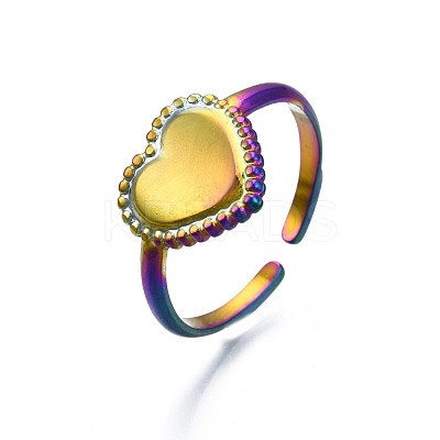 304 Stainless Steel Heart Cuff Ring RJEW-N038-108-1
