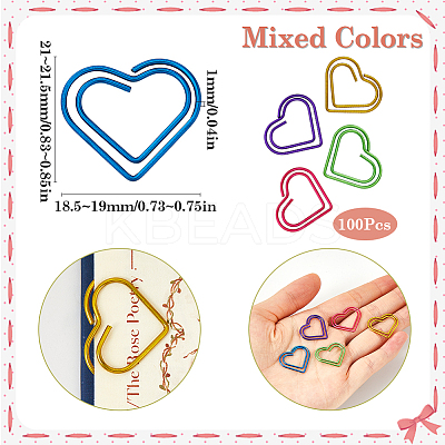 100Pcs 6 Colors Heart Shape Iron Paper Clips TOOL-WH20002-03B-1