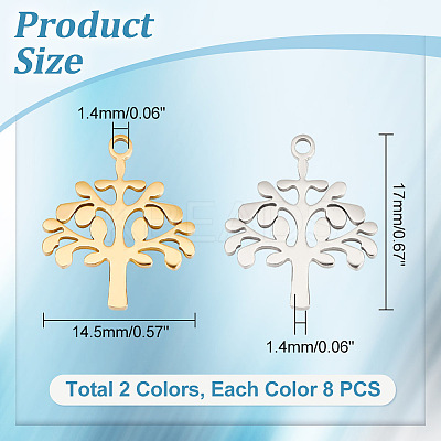 16Pcs 2 Colors Ion Plating(IP) 304 Stainless Steel Pendants STAS-UN0048-10-1