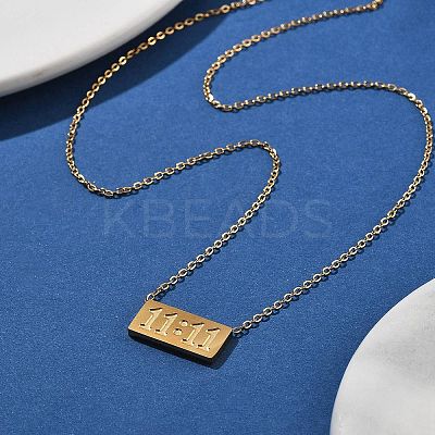 304 Stainless Steel 11:11 Number Rectangle Pendant Necklace with Cable Chains for Women NJEW-NH0001-04G-1