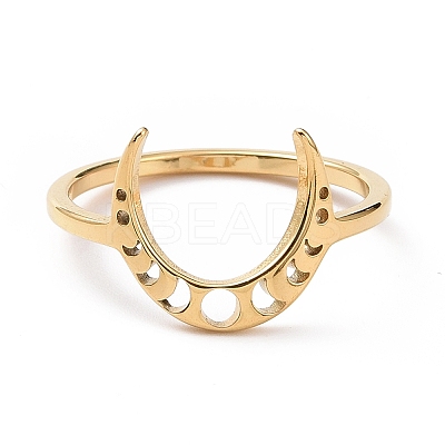 201 Stainless Steel Moon Phase Finger Ring for Women RJEW-A006-07G-1-1