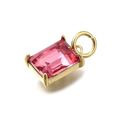 Rectangle Brass with Glass Charms KK-G525-05G-1