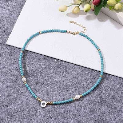 Natural Shell Initial Pendant Necklaces NJEW-JN03405-03-1