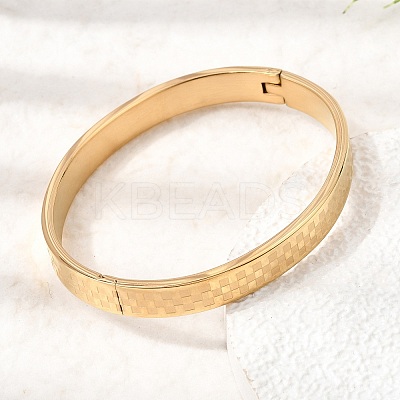 304 Stainless Steel Tartan Textured Hinged Cuff Bangles for Women SA-CBAC920-10G-1