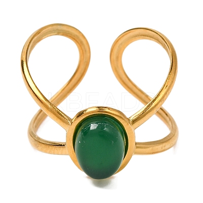 Oval Natural Dyed & Heated Green Onyx Agate Finger Rings RJEW-Q822-22G-01-1