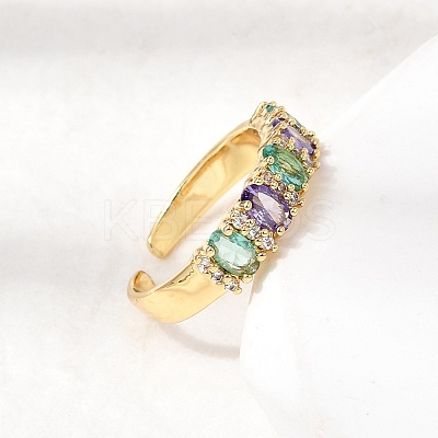 Brass Micro Pave Cubic Zirconia Cuff Rings for Women LS-RJEW-K312-07G-1