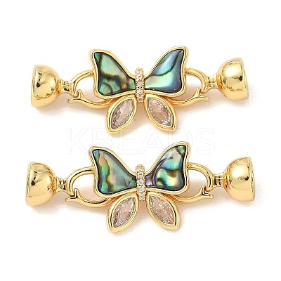 Butterfly Brass Micro Pave Clear Cubic Zirconia Fold Over Clasps KK-U059-28G-1