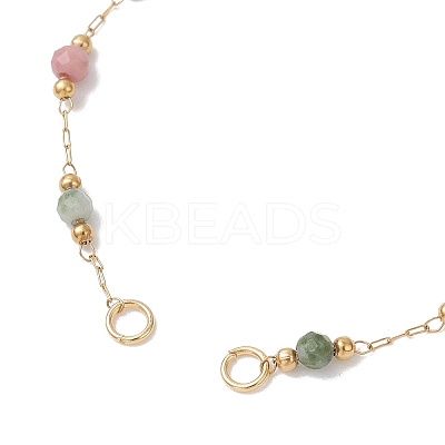 Handmade 3MM Faceted Round Gemstone Beads & 316 Stainless Steel Round Link Chain Bracelet Making AJEW-JB01553-1