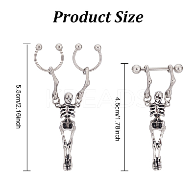 4Pcs 2 Style Stainless Steel Skeleton Skull Dangle Hoop Earrings for Women EJEW-AN0002-52-1