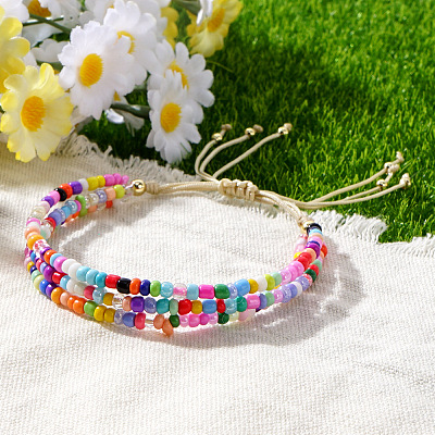 Rondelle Glass Seed Bead Braided Bead Bracelets WP2117-1