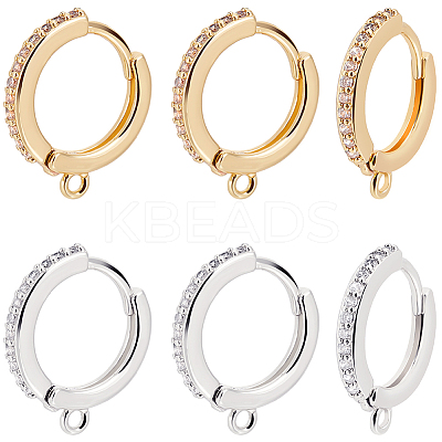 12Pcs 2 Colors Brass Micro Pave Clear Cubic Zirconia Huggie Hoop Earring Findings KK-BBC0022-91-1