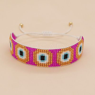 Handmade Evil Eye Glass Seed Bead Bracelets QL5198-3-1