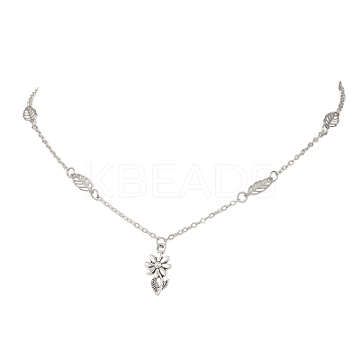 Alloy Flower Pendant Brass Leaf Link Chain Necklaces for Women NJEW-JN05866-1