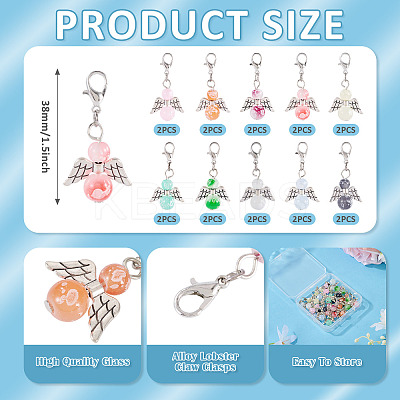 20Pcs 10 Colors Alloy & Glass Pendant Decorations PALLOY-TAC0211-1