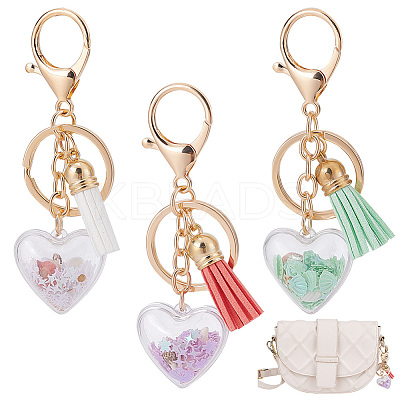 3Pcs 3 Colors Shell Starfish in Heart & Tassel Charm Acrylic Keychain HJEW-GO0001-01-1